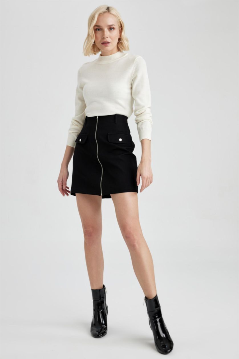 FEMME Noir Mini Jupe En Tissés Taille Normale Doublé