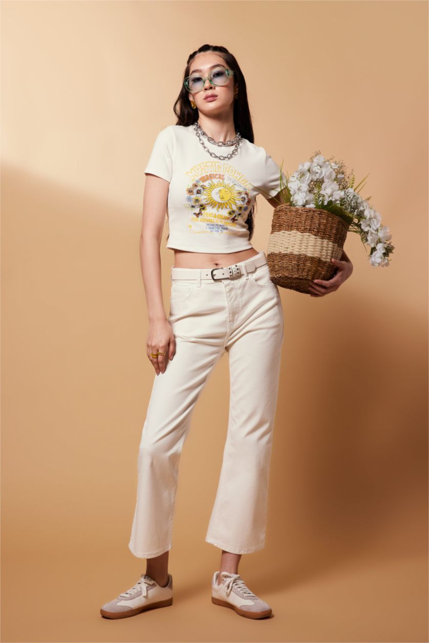 نساء اوف وايت تيشيرت قصير قصير الأكمام مطبوع