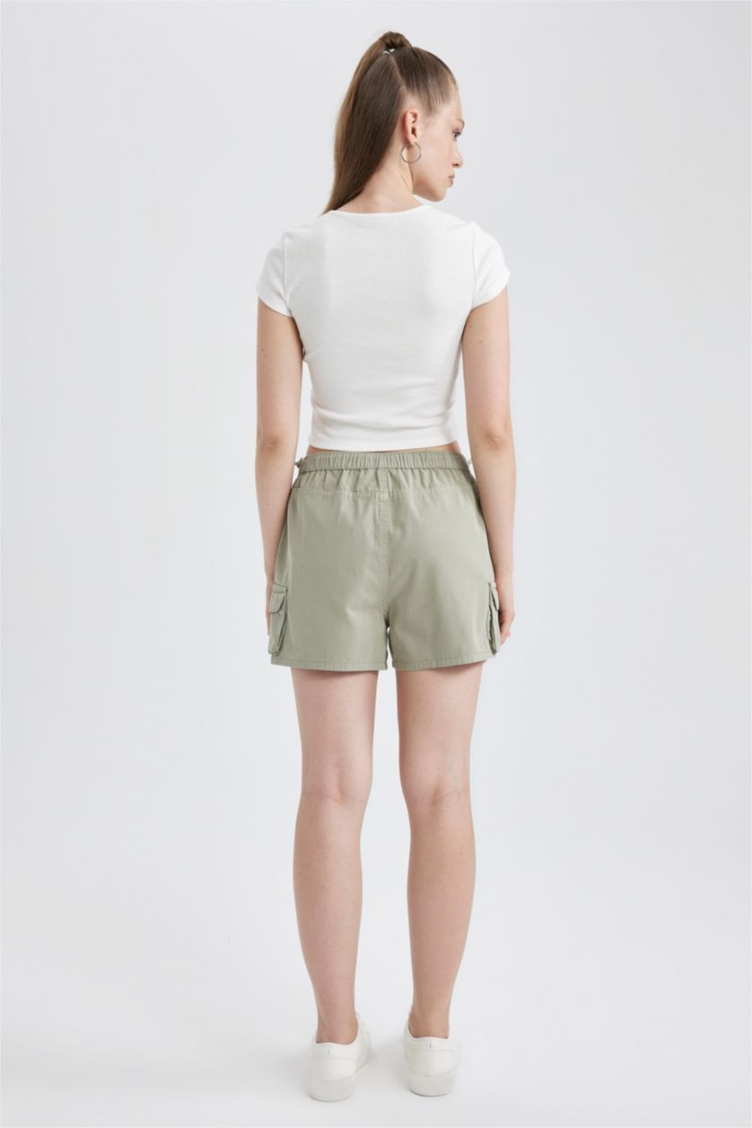 نساء أخضر بنطلون قطن بقصة عادية بخصر عادي