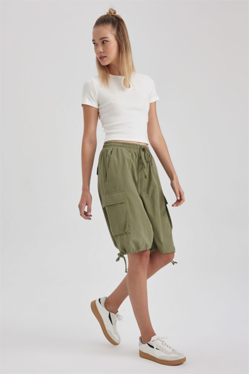 نساء كاكي شورت كارجو بوبلين بجيب