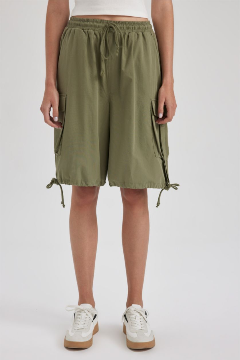 نساء كاكي شورت كارجو بوبلين بجيب