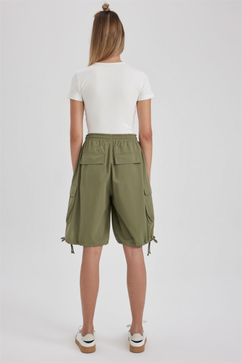 نساء كاكي شورت كارجو بوبلين بجيب
