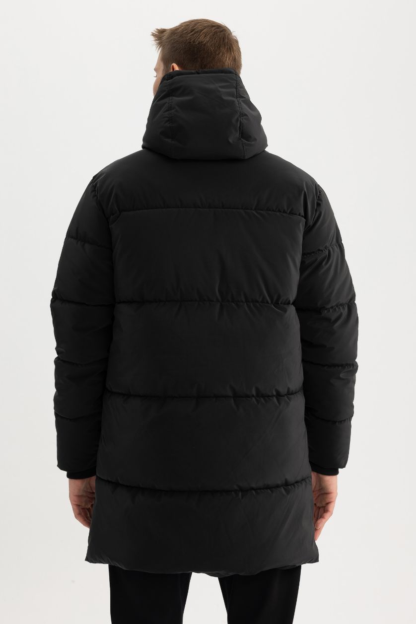 رجالي أسود جاكيت بامب طويل قصة عادية بكابيشون وتر برووف