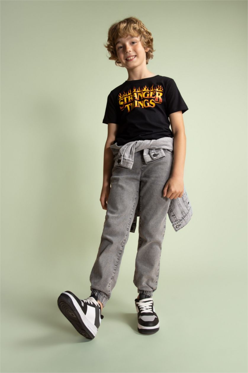 BOYS & TEENS Black Boy Stranger Things Licensed Regular Fit Crew Neck Short Sleeved T-Shirt