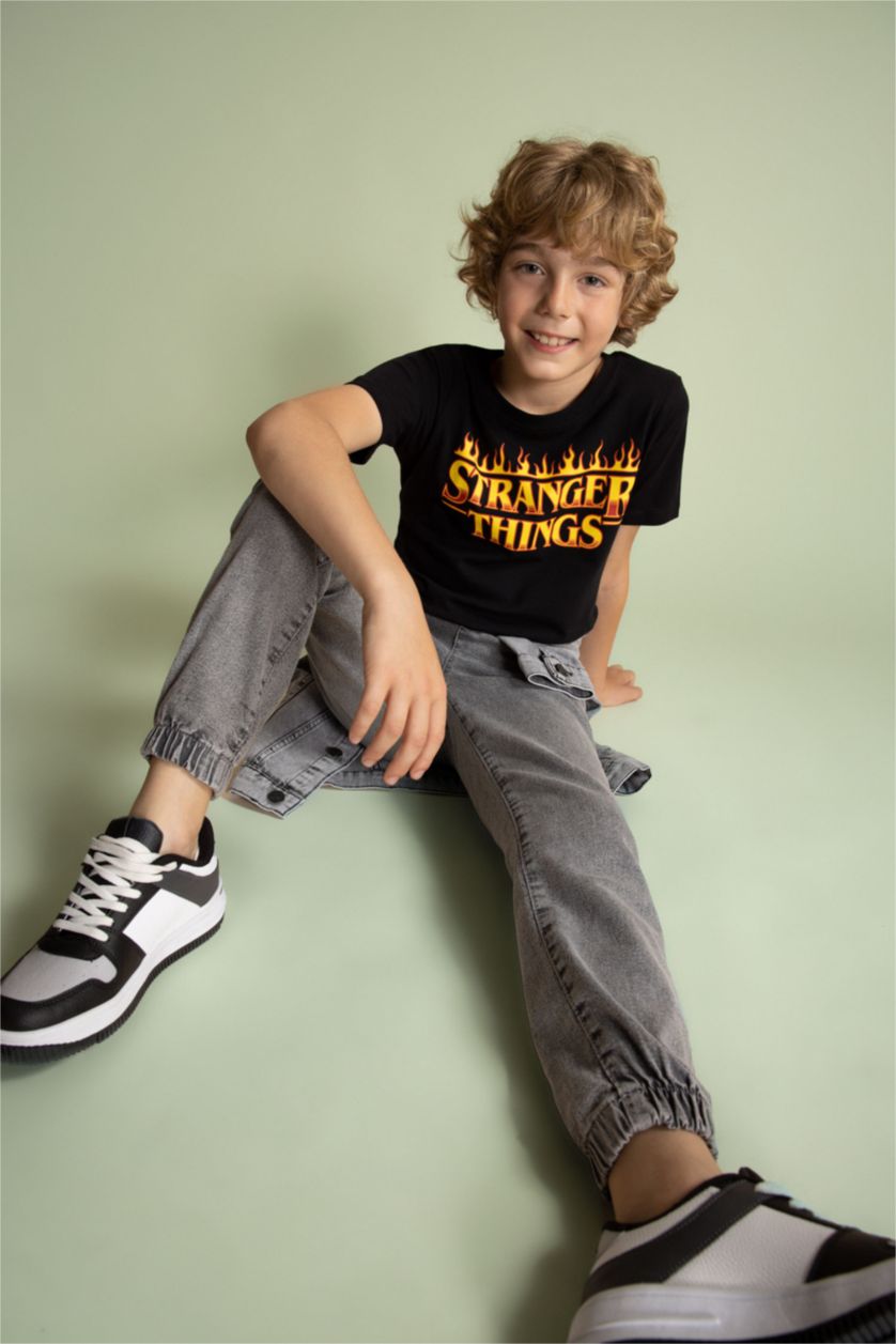 BOYS & TEENS Black Boy Stranger Things Licensed Regular Fit Crew Neck Short Sleeved T-Shirt