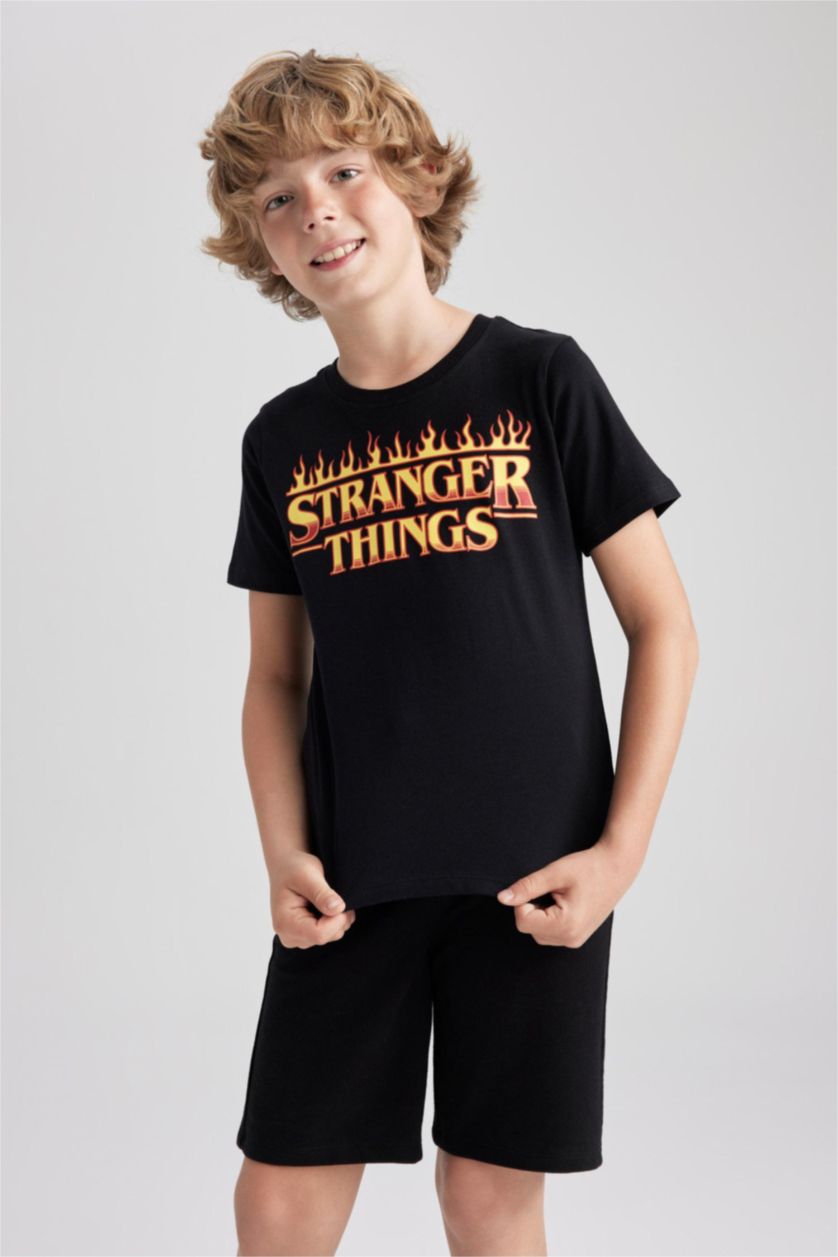 BOYS & TEENS Black Boy Stranger Things Licensed Regular Fit Crew Neck Short Sleeved T-Shirt