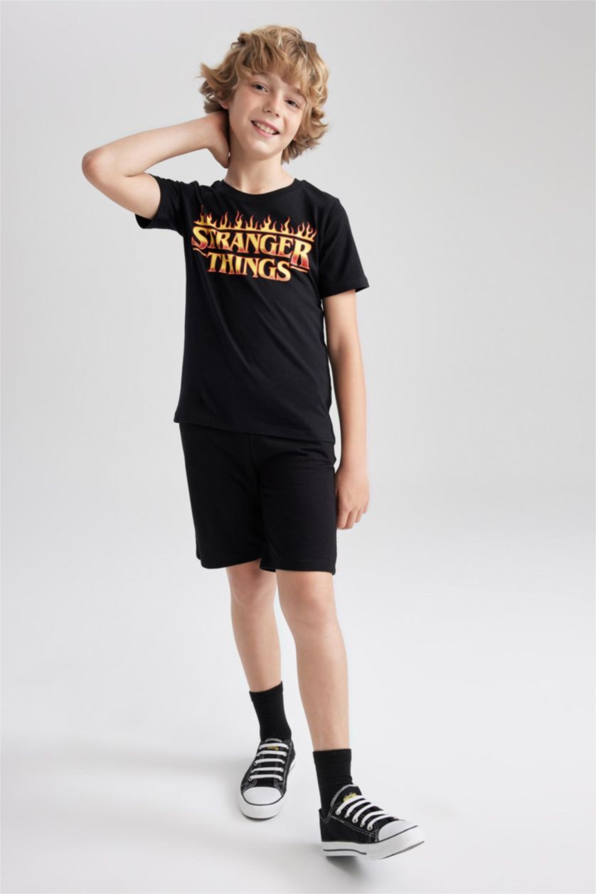 BOYS & TEENS Black Boy Stranger Things Licensed Regular Fit Crew Neck Short Sleeved T-Shirt