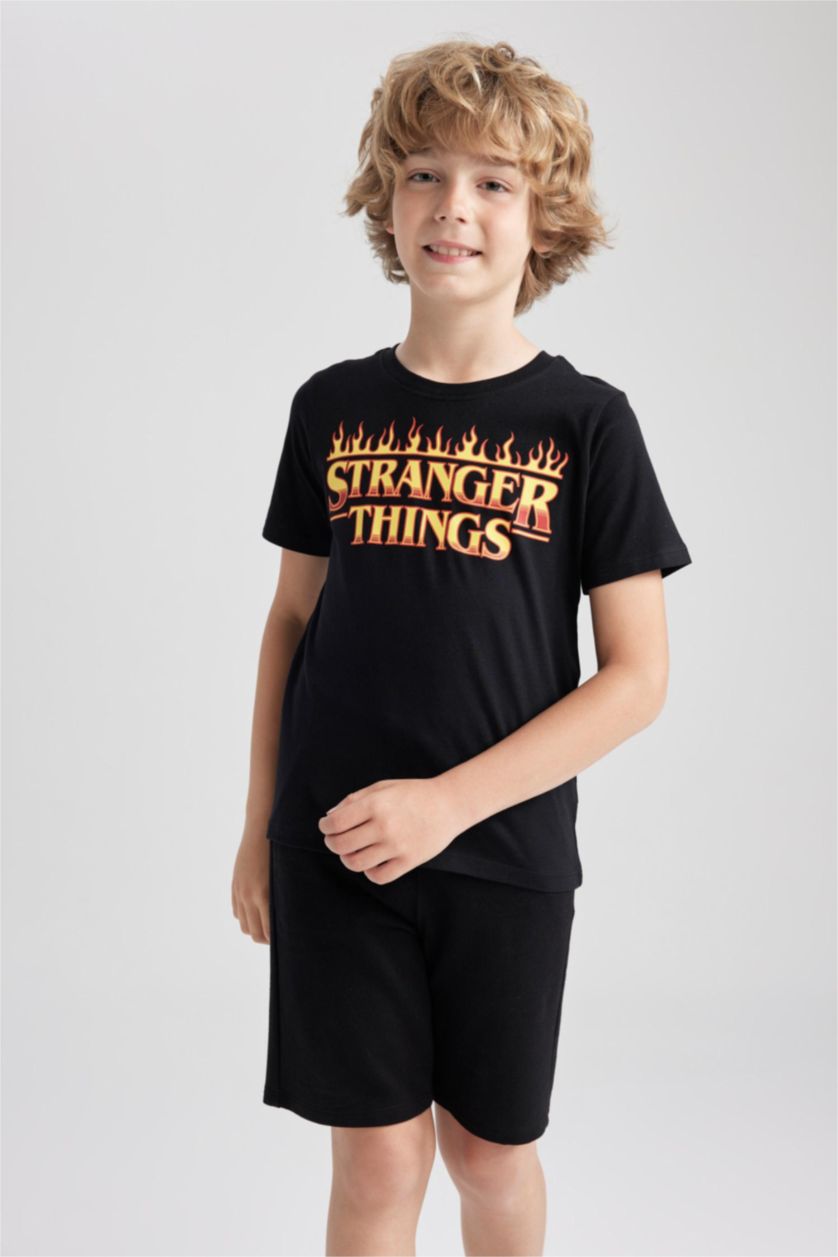 BOYS & TEENS Black Boy Stranger Things Licensed Regular Fit Crew Neck Short Sleeved T-Shirt