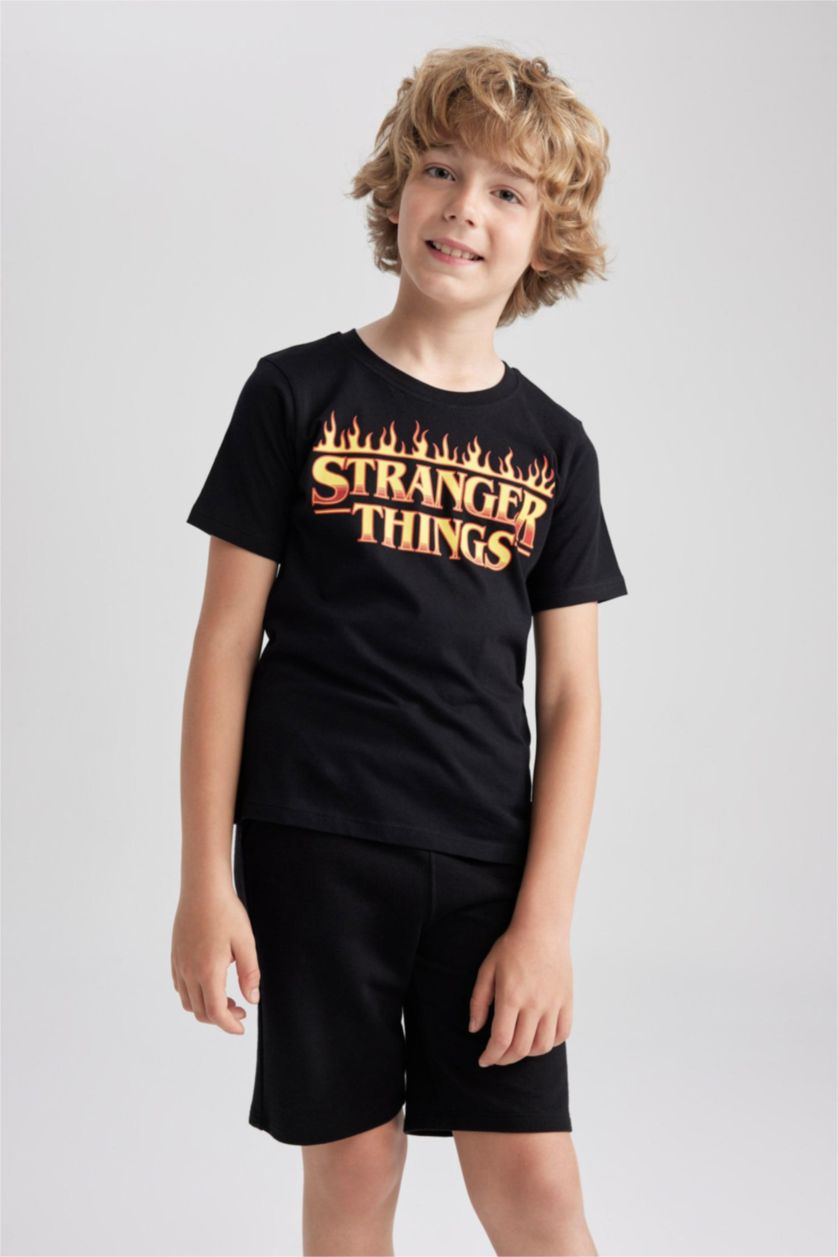 BOYS & TEENS Black Boy Stranger Things Licensed Regular Fit Crew Neck Short Sleeved T-Shirt