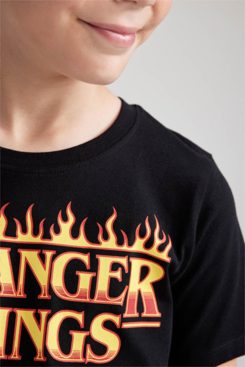 BOYS & TEENS Black Boy Stranger Things Licensed Regular Fit Crew Neck Short Sleeved T-Shirt