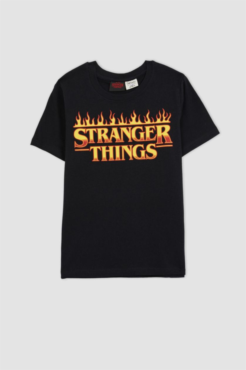 BOYS & TEENS Black Boy Stranger Things Licensed Regular Fit Crew Neck Short Sleeved T-Shirt