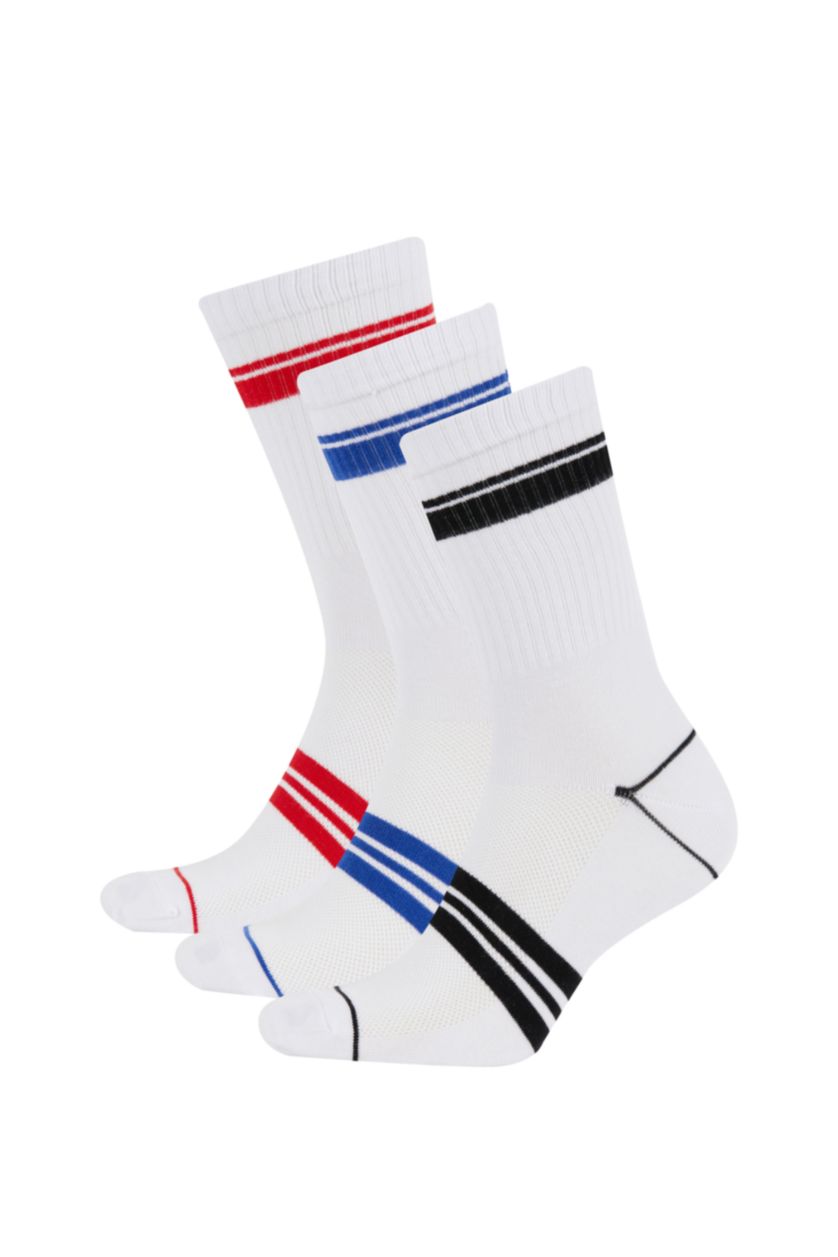 MAN White 3 piece Cotton Long Sporty Socks