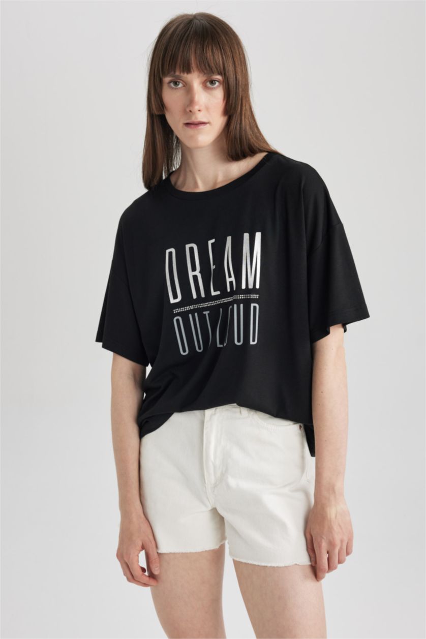 WOMAN Black Relax Fit Short Sleeve T-Shirt