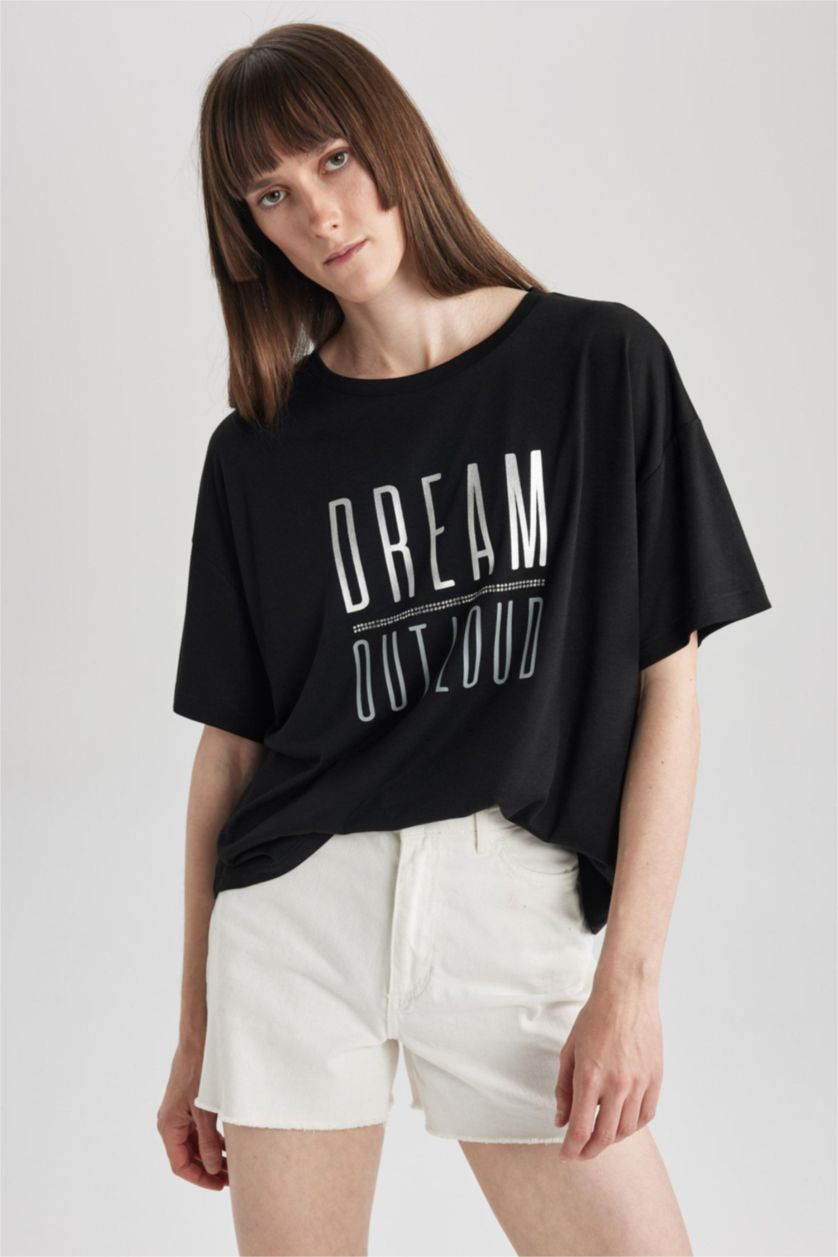 WOMAN Black Relax Fit Short Sleeve T-Shirt