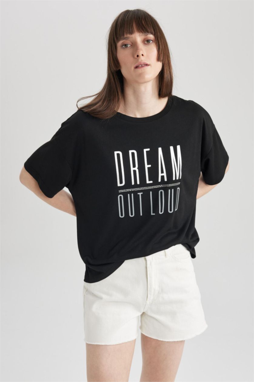 WOMAN Black Relax Fit Short Sleeve T-Shirt