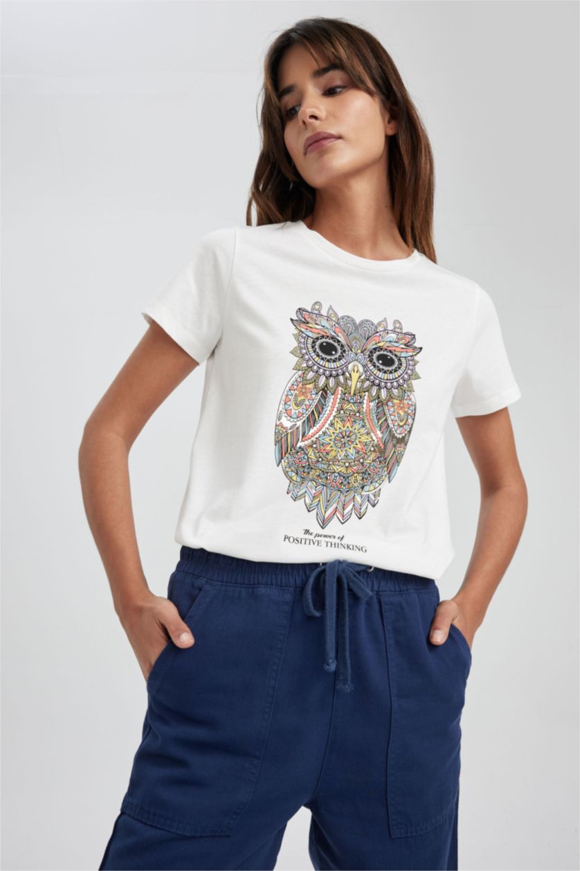 WOMAN Ecru Regular Fit Short Sleeve T-Shirt