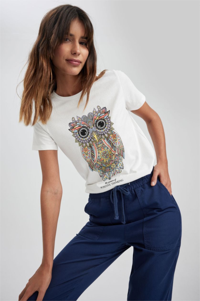 WOMAN Ecru Regular Fit Short Sleeve T-Shirt