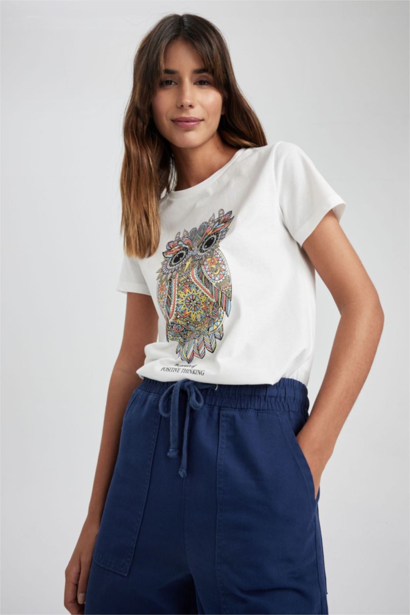 WOMAN Ecru Regular Fit Short Sleeve T-Shirt