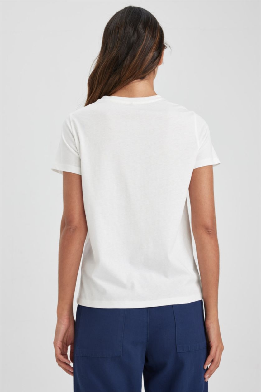 WOMAN Ecru Regular Fit Short Sleeve T-Shirt
