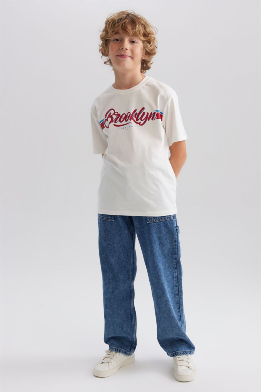 أولادي أزرق بنطلون جينز وايد ليج بجيب