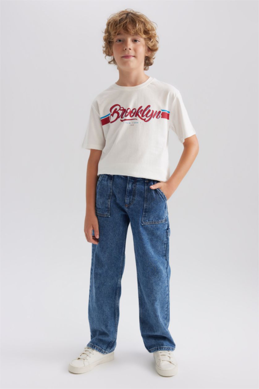 أولادي أزرق بنطلون جينز وايد ليج بجيب