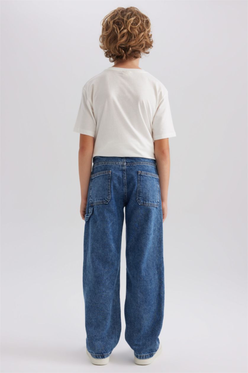 أولادي أزرق بنطلون جينز وايد ليج بجيب