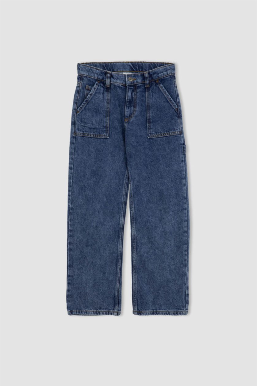 أولادي أزرق بنطلون جينز وايد ليج بجيب