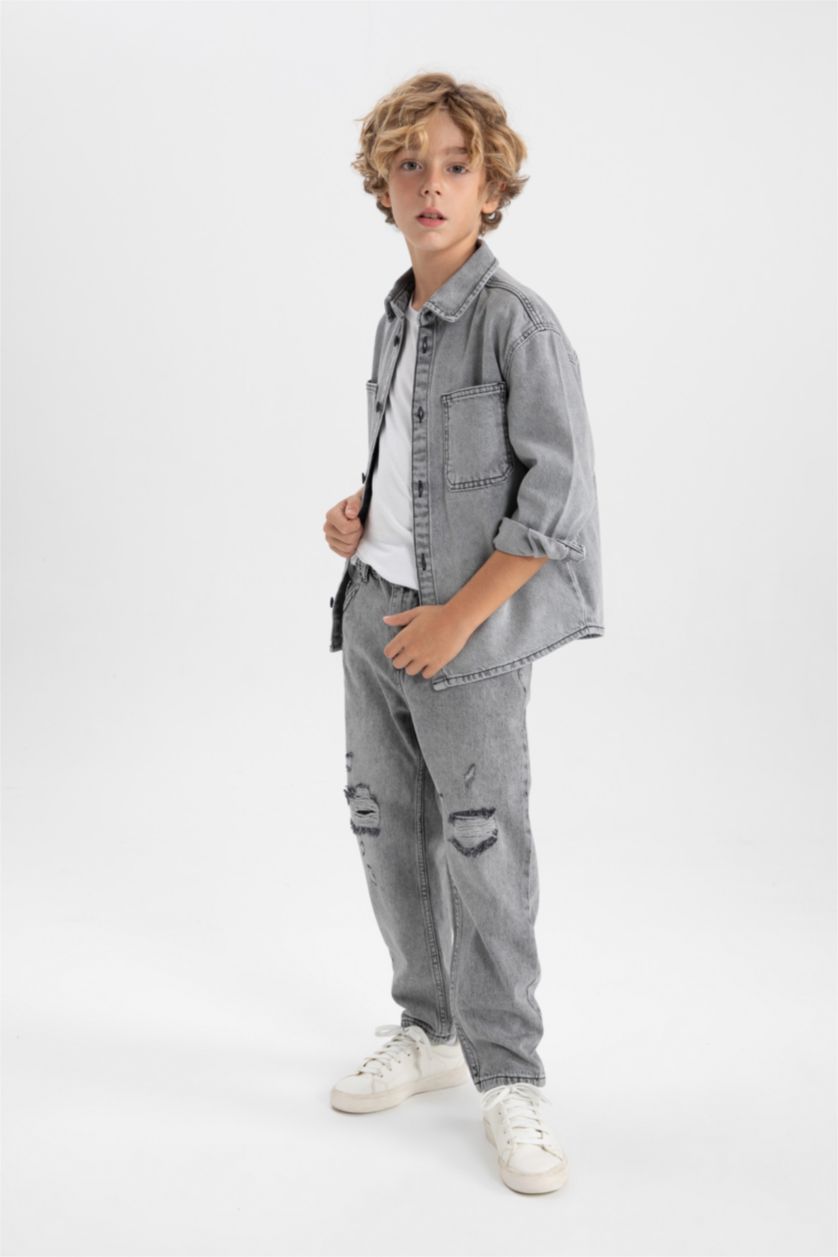 أولادي رمادي فاتح بنطلون اولادي بالون فيت جينز ممزق