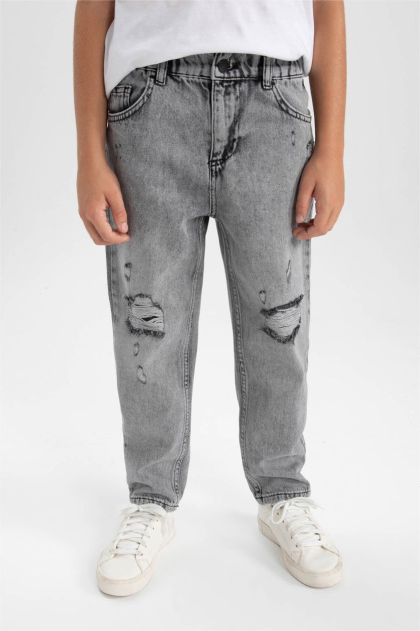 أولادي رمادي فاتح بنطلون اولادي بالون فيت جينز ممزق