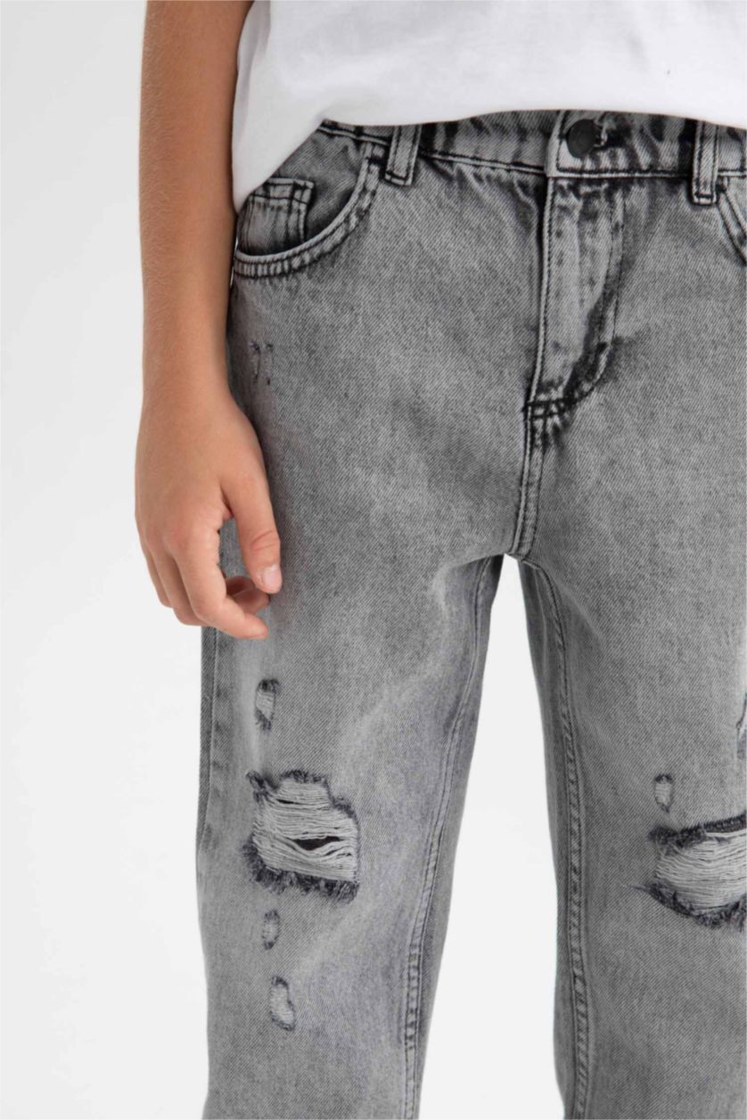 أولادي رمادي فاتح بنطلون اولادي بالون فيت جينز ممزق