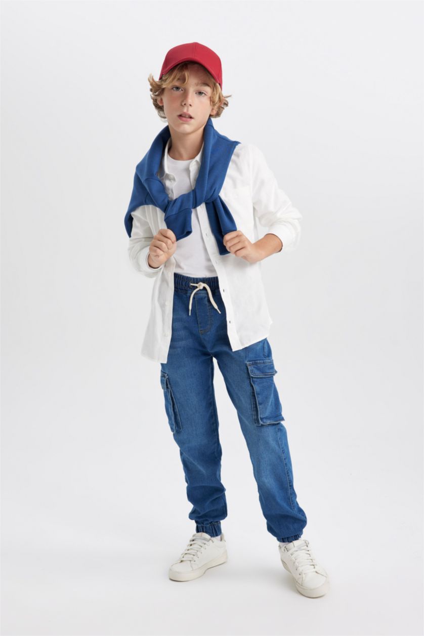 GARÇONS Bleu Pantalon Cargo Jean à Jambe Élastiquée Pour Garçon