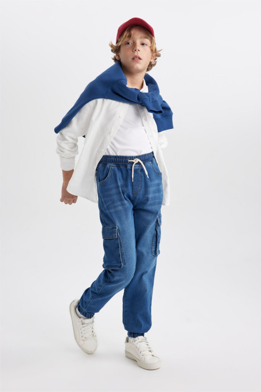 GARÇONS Bleu Pantalon Cargo Jean à Jambe Élastiquée Pour Garçon