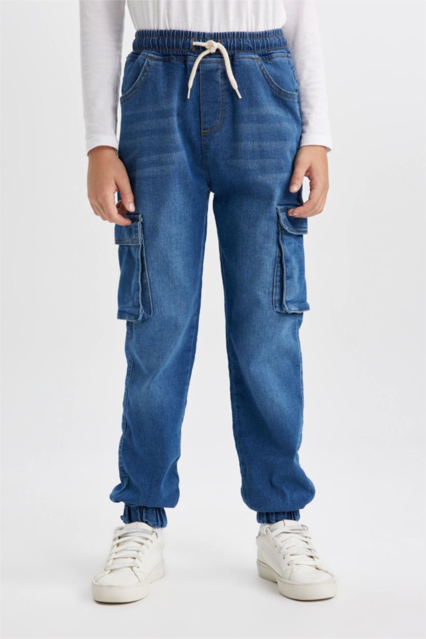 GARÇONS Bleu Pantalon Cargo Jean à Jambe Élastiquée Pour Garçon