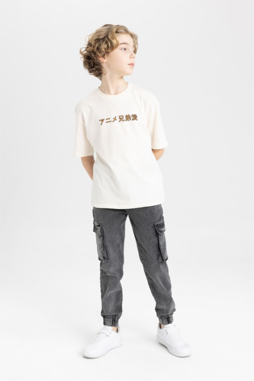 BOYS & TEENS Anthracite Boy Jogger Elastic Banded Leg Cargo Jeans
