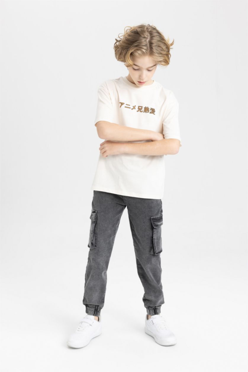 BOYS & TEENS Anthracite Boy Jogger Elastic Banded Leg Cargo Jeans