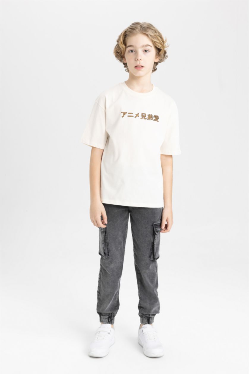 BOYS & TEENS Anthracite Boy Jogger Elastic Banded Leg Cargo Jeans