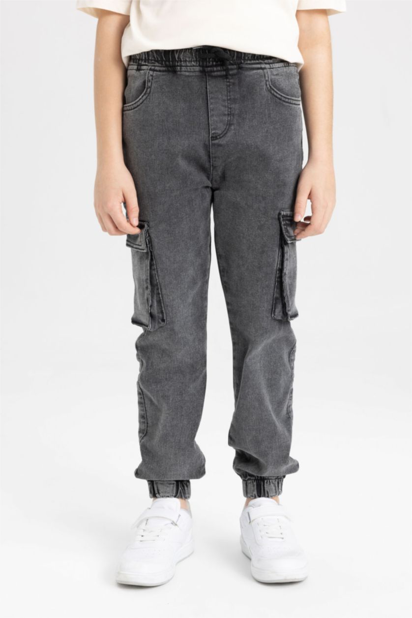 BOYS & TEENS Anthracite Boy Jogger Elastic Banded Leg Cargo Jeans
