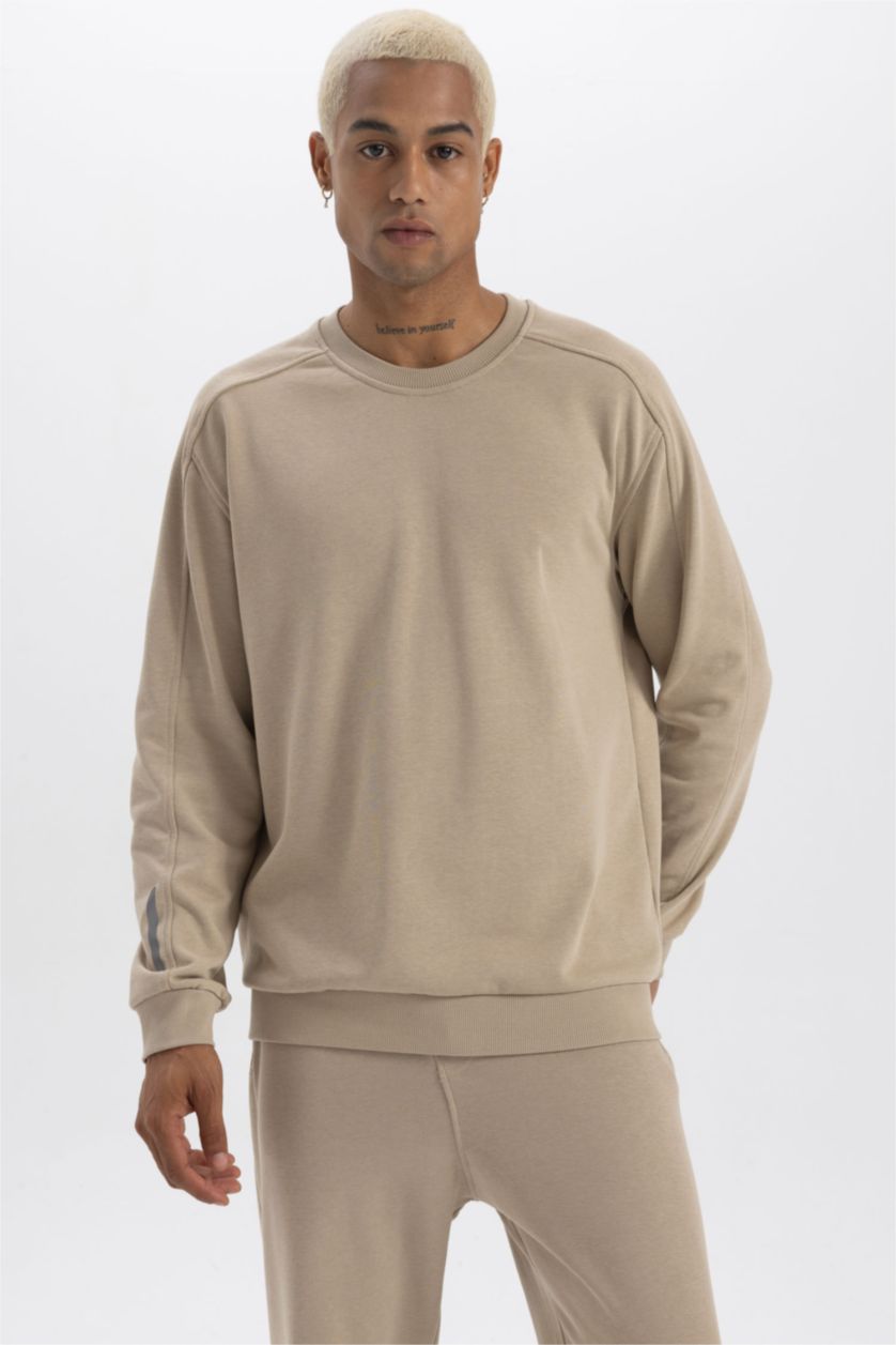 HOMME Beige Sweat-shirt Coupe Standard imprimé Col Rond à Manches Longues de DeFactoFit