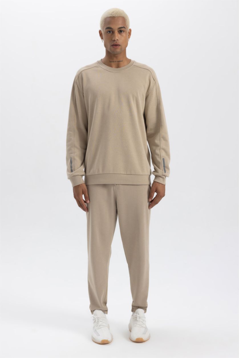 HOMME Beige Sweat-shirt Coupe Standard imprimé Col Rond à Manches Longues de DeFactoFit