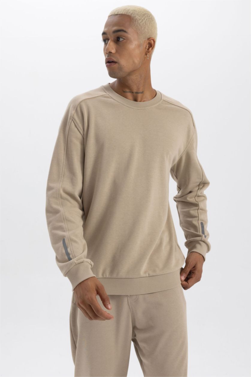 HOMME Beige Sweat-shirt Coupe Standard imprimé Col Rond à Manches Longues de DeFactoFit