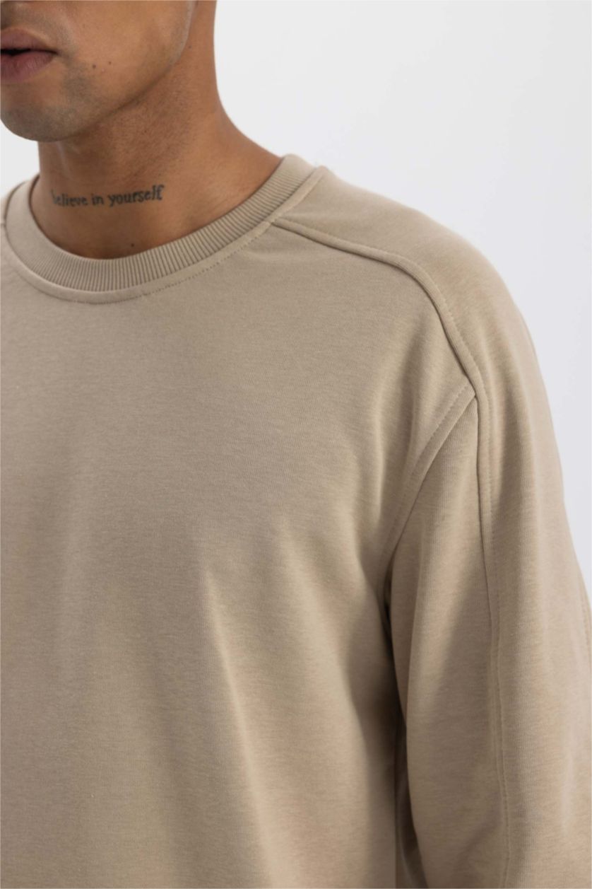 HOMME Beige Sweat-shirt Coupe Standard imprimé Col Rond à Manches Longues de DeFactoFit