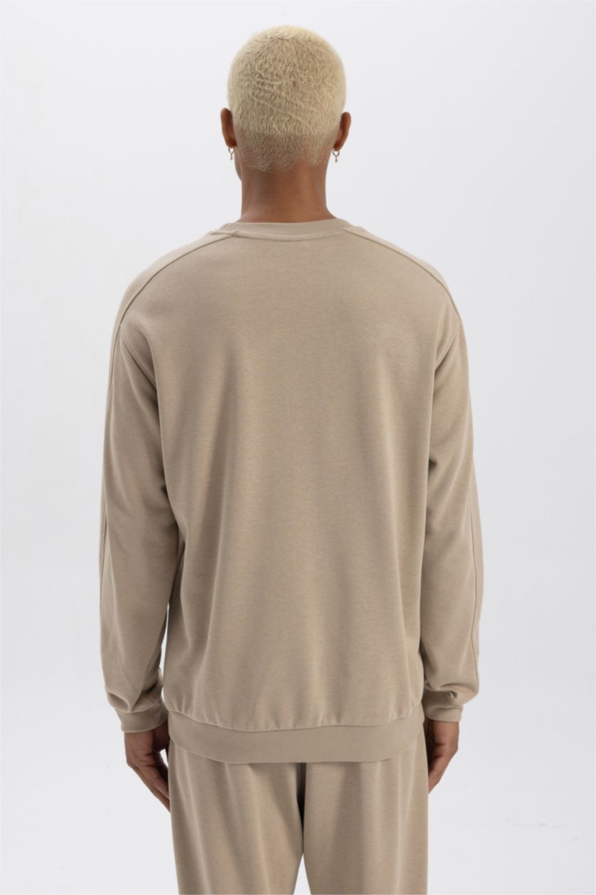 HOMME Beige Sweat-shirt Coupe Standard imprimé Col Rond à Manches Longues de DeFactoFit