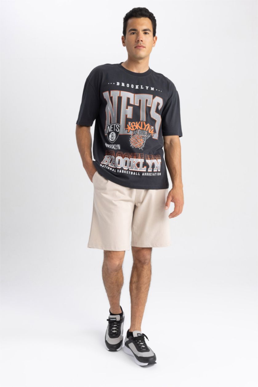 HOMME Anthracite T shirt Coupe Oversize NBA Imprimé Col rond Brooklyn Nets