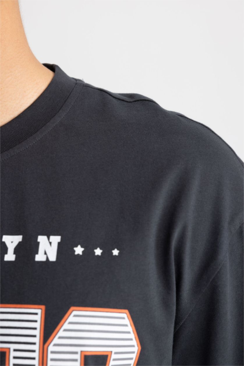 HOMME Anthracite T shirt Coupe Oversize NBA Imprimé Col rond Brooklyn Nets