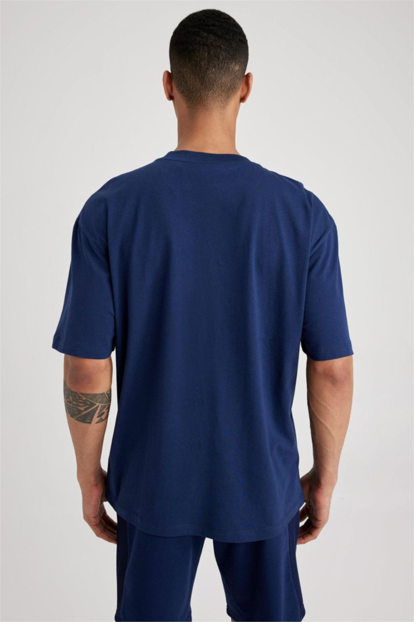 Man NAVY Defacto Fit NBA Golden State Warriors Licensed Oversize Crew Neck T-Shirt