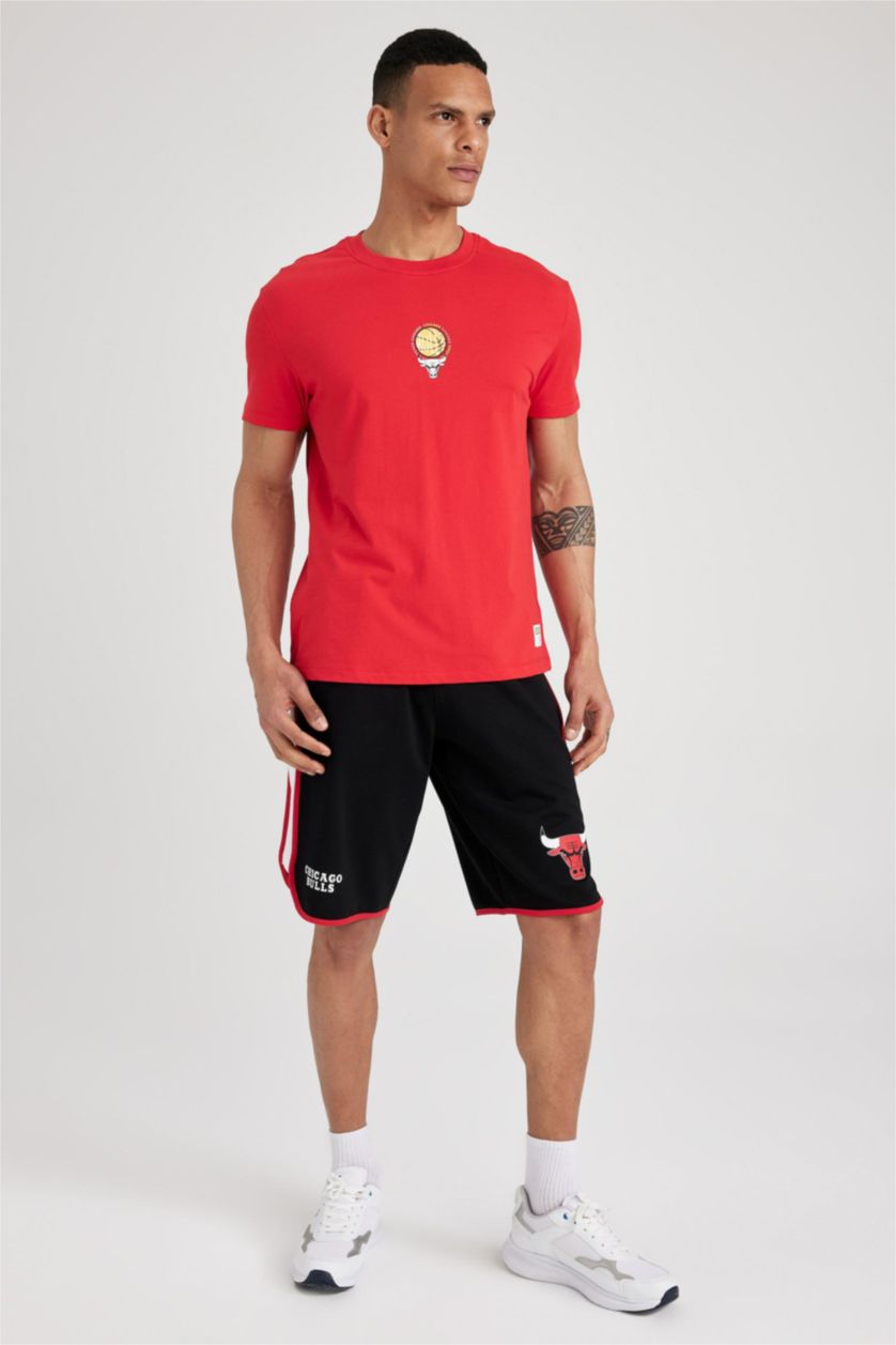 MAN Black DeFactoFit NBA Chicago Bulls Regular Fit Short Leg Shorts
