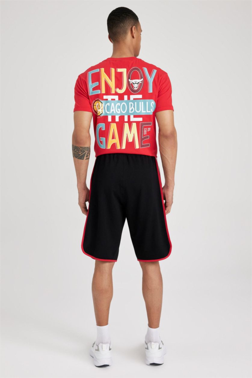 MAN Black DeFactoFit NBA Chicago Bulls Regular Fit Short Leg Shorts