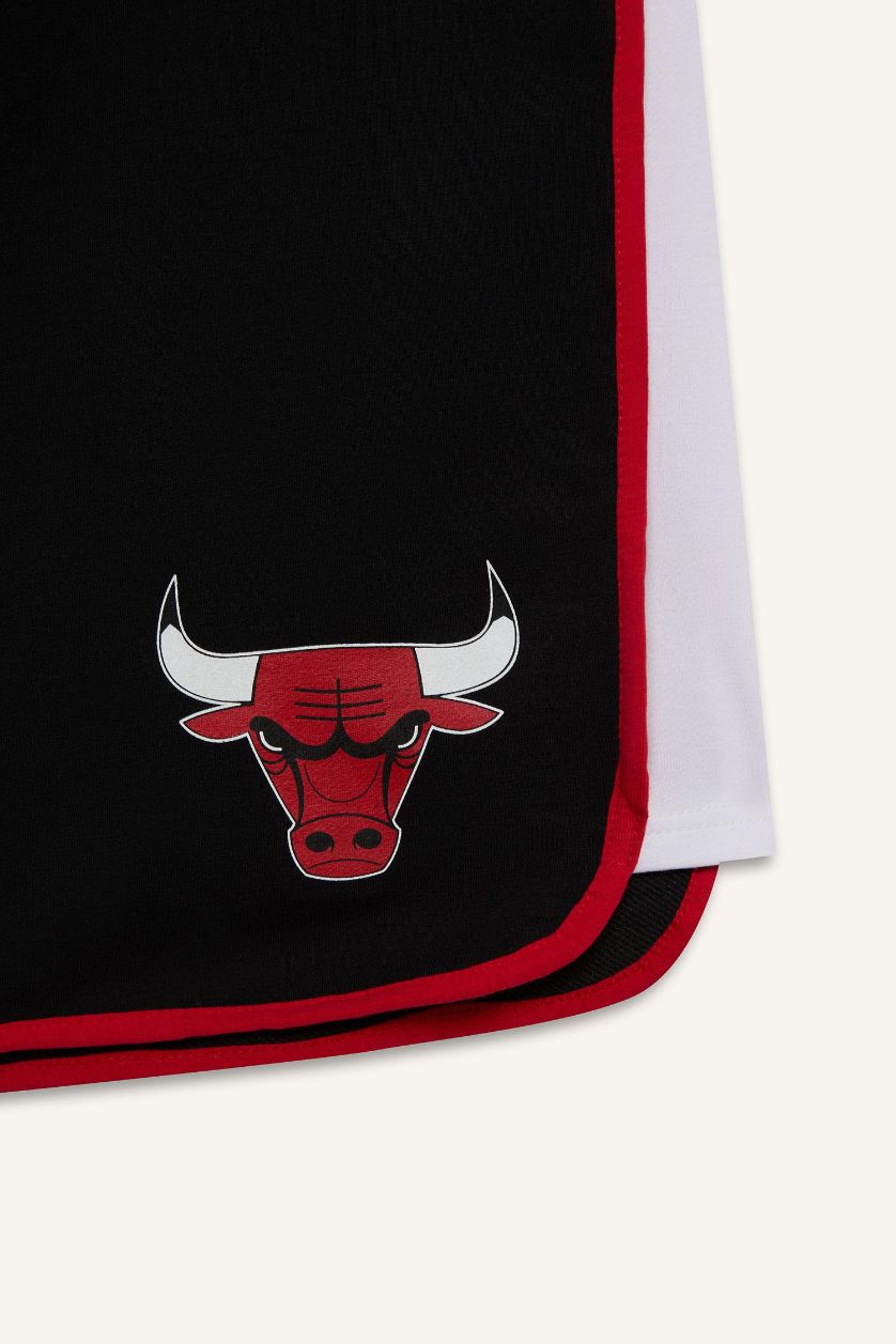 Erkek Siyah NBA Chicago Bulls Standart Fit Cepli Bermuda Şort