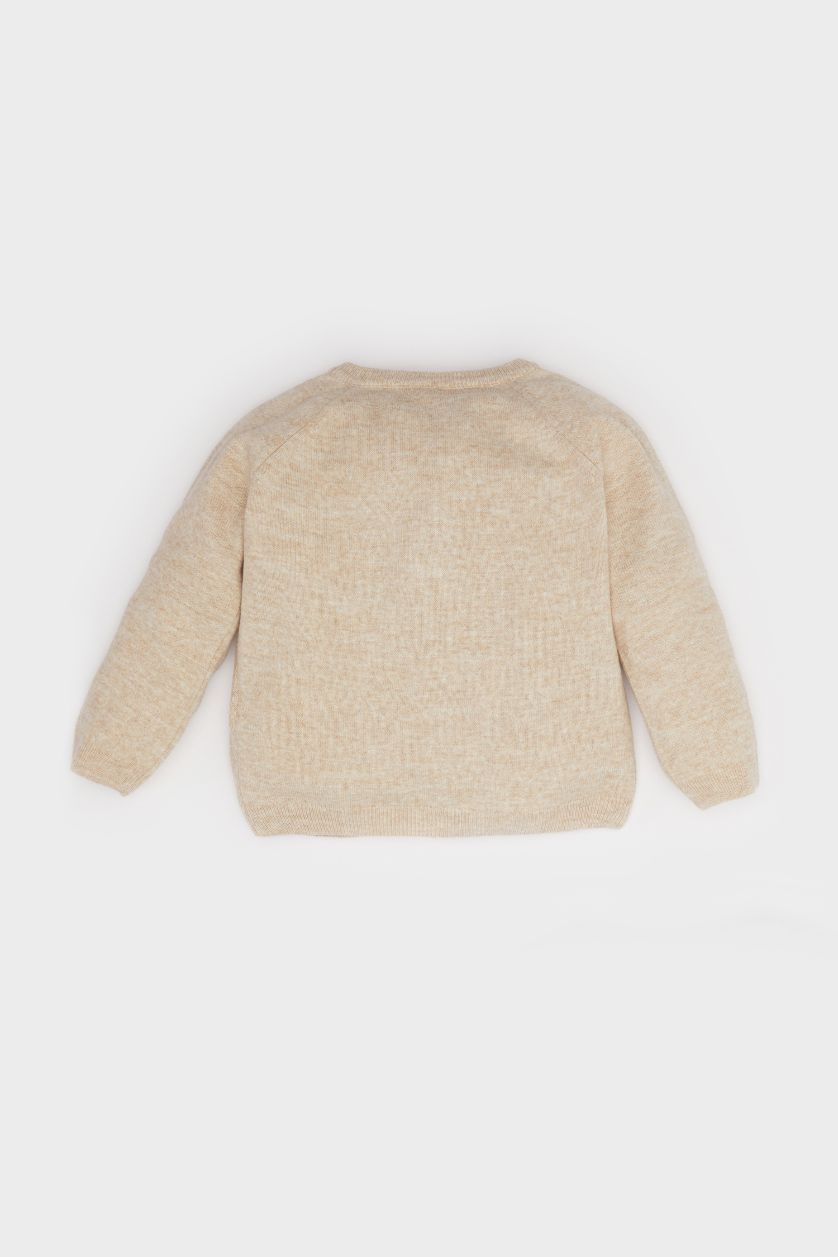 Erkek Bebek Bej Bisiklet Yaka Düğmeli Triko Hırka Erkek Bebek