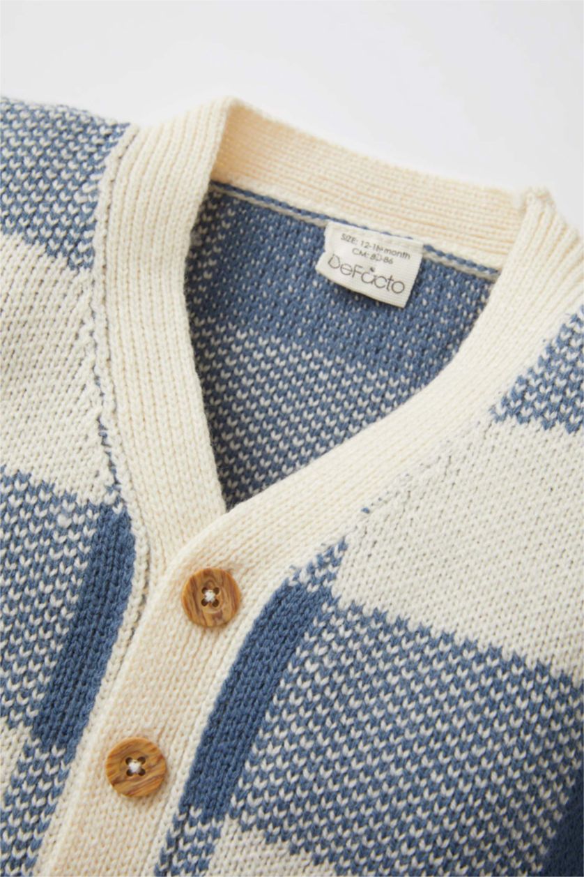 BABY BOY Beige Regular Fit V-Neck Cardigan Plaid